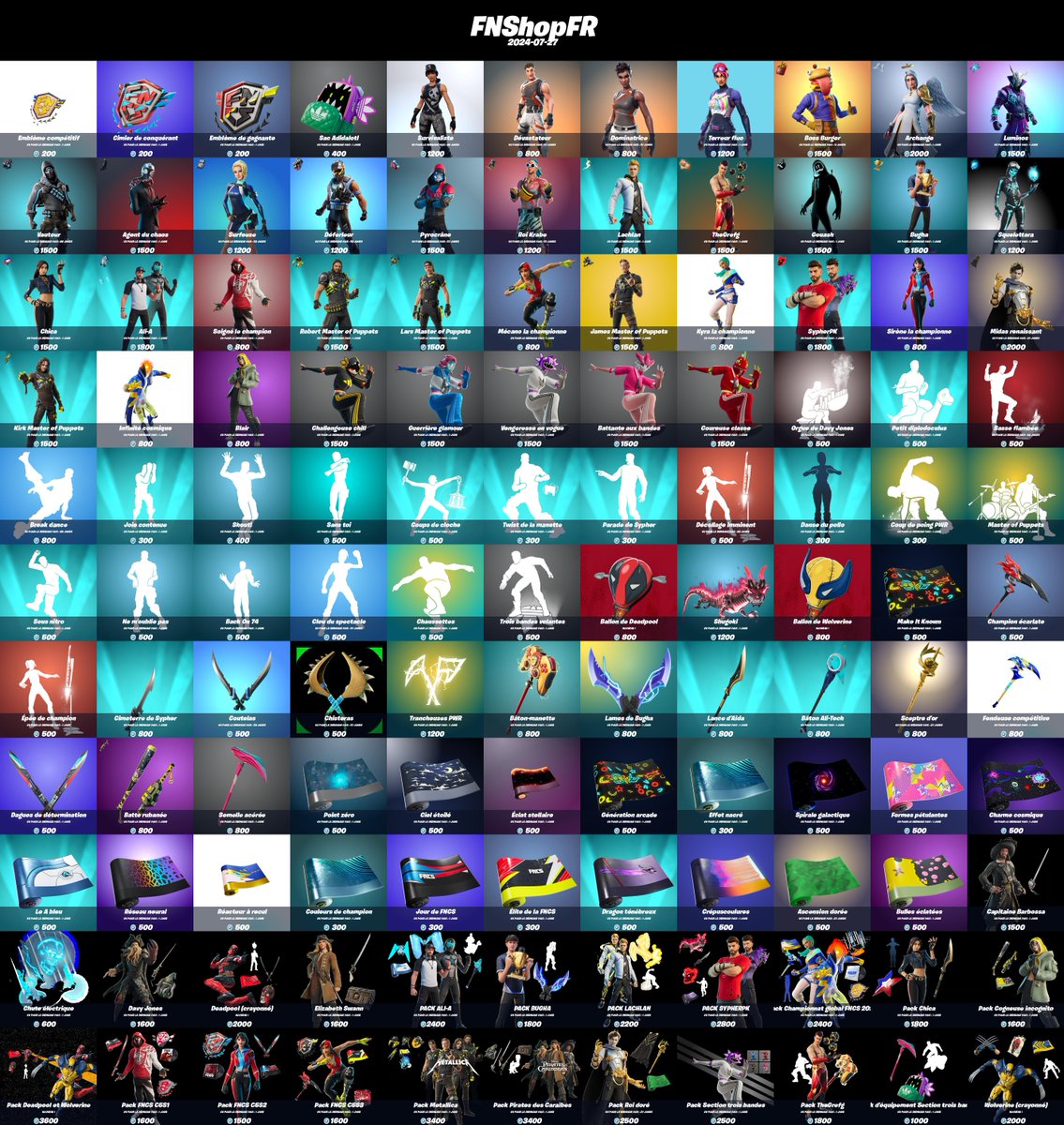 FNShopFR's tweet image. Boutique #Fortnite du 2024-07-27 !

N'oubliez pas d'activer les notifs pour ne rater aucune boutique. 🔔

Nombres d'items : 121
Maximum vu pour la dernière fois : 86 jours
Minimum vu pour la dernière fois : 0 jours