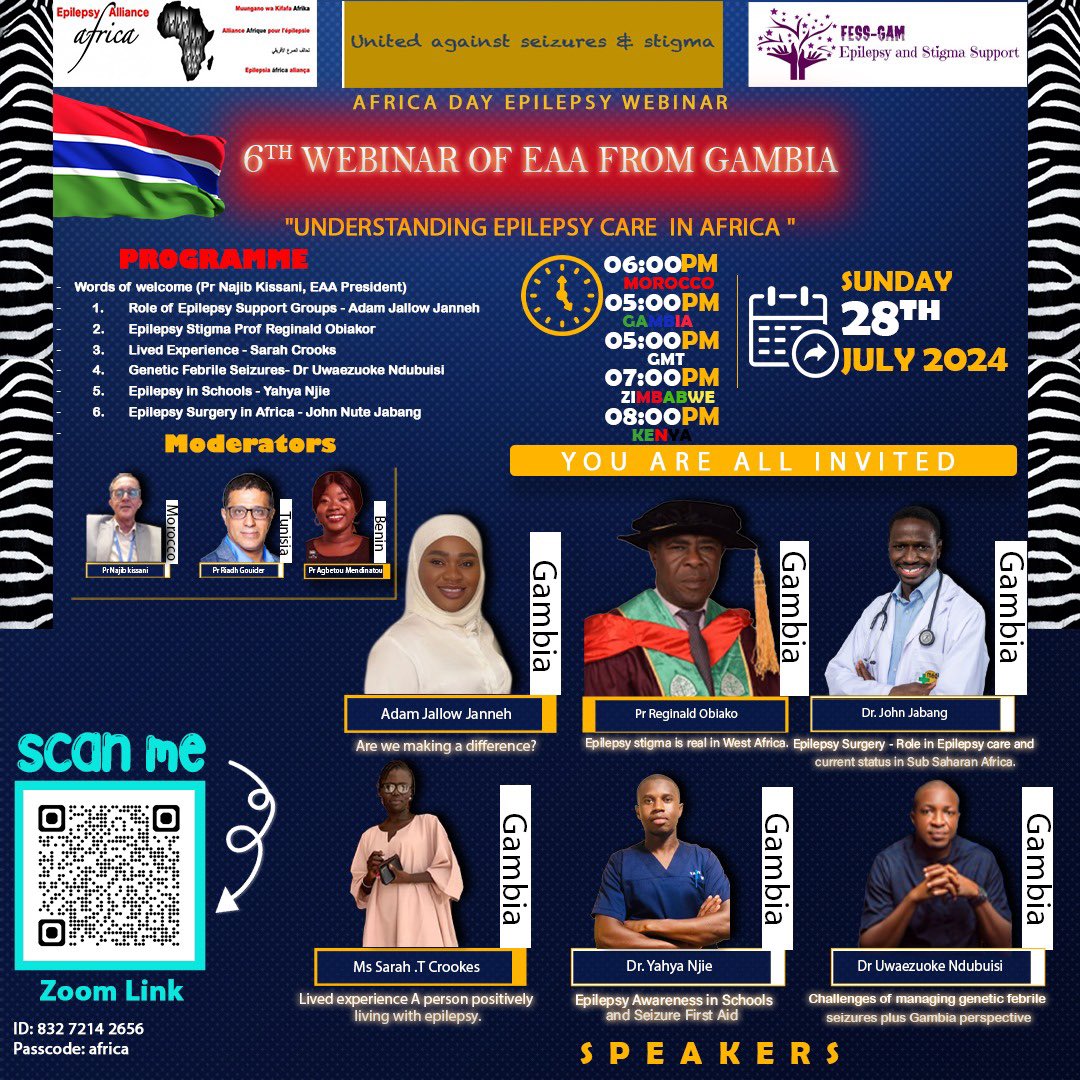 FESSGam celebrates a milestone! We are honoured to host the 6th Epilepsy Alliance Africa Webinar based on understanding epilepsy care in Africa on Sunday 28th July from 5pm GMT. 

Link: lnkd.in/e3H4iJX3

Zoom ID: 832 7214 2656

Passcode: africa