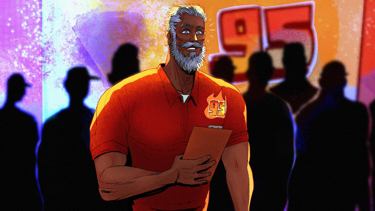 ProfessorBees's tweet photo. The trope where they wear each other's colors 🥺 #humancars #lightningmcqueen #dochudson https://t.co/Pf2VCyQ1Gn
