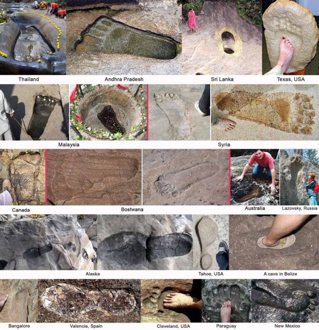VertigoWarrior's tweet photo. These physical traces of footprints said to be his are spread across regions and are carbon-dated to varied periods. The footprints are gargantuan and massive &amp; are said to be of Bhagwan Hanuman`s from vastly different periods of time since Bajrang Bali is a Chiranjeevi https://t.co/vLsDqT5ibi