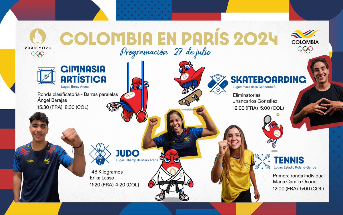 🇨🇴 La delegación colombiana competirá en cuatro nuevas disciplinas #Paris2024 🇫🇷

🤸‍♂️ Gimnasia artística 
🥋 Judo
🛹 Skateboarding 
🎾 Tenis