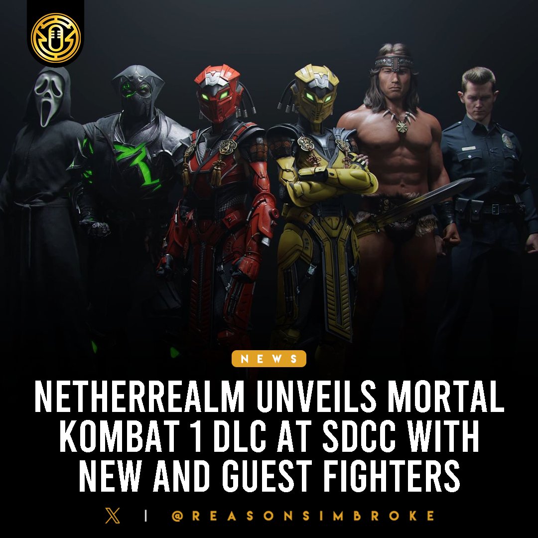 ReasonsImBroke's tweet photo. During #SDCCC, @NetherRealm Studios confirmed leaked information about upcoming @MortalKombat content.
They unveiled new DLC fighters, including #MortalKombat veterans Noob Saibot, Sektor, and Cyrax, as well as guest characters #GhostFace from Scream, #ConanTheBarbarian, and the T-1000 from #Terminator 2: Judgment Day.
These characters will be part of the Khaos Reigns DLC, launching on September 24th. This DLC will continue the story of Mortal Kombat 1. Khaos Reigns will resemble the Aftermath expansion for Mortal Kombat 1, adding twice the number of new fighters. The inclusion of the T-1000, confirmed through a leak involving actor Robert Patrick, will see him reprise his role from the film.
