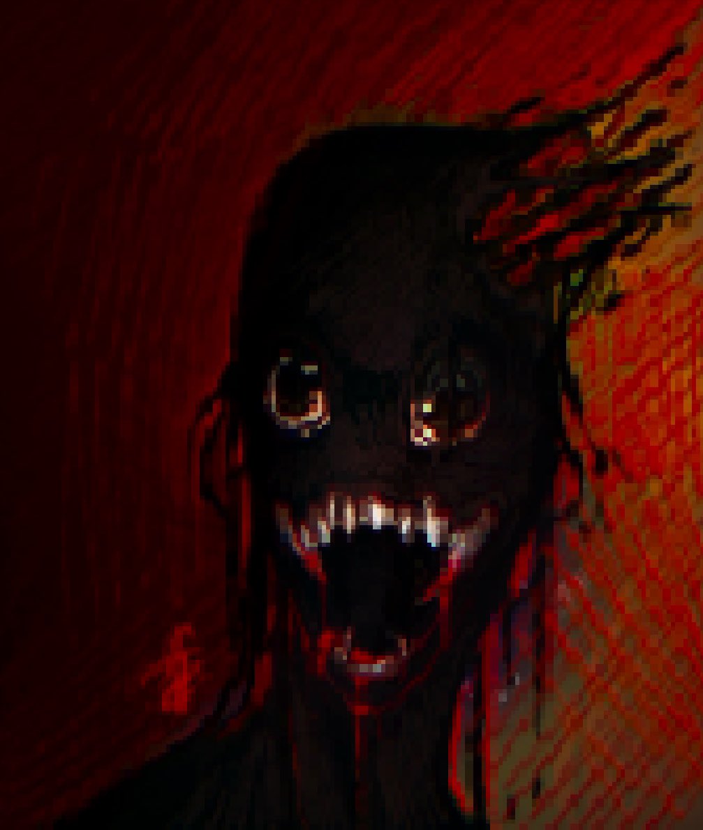 Poshmosh2's tweet photo. Tried something new ✨  idk how to save  it without it becoming blurry 😞
#art #drawing #HorrorArt #pixelart https://t.co/tjVgP25dnB