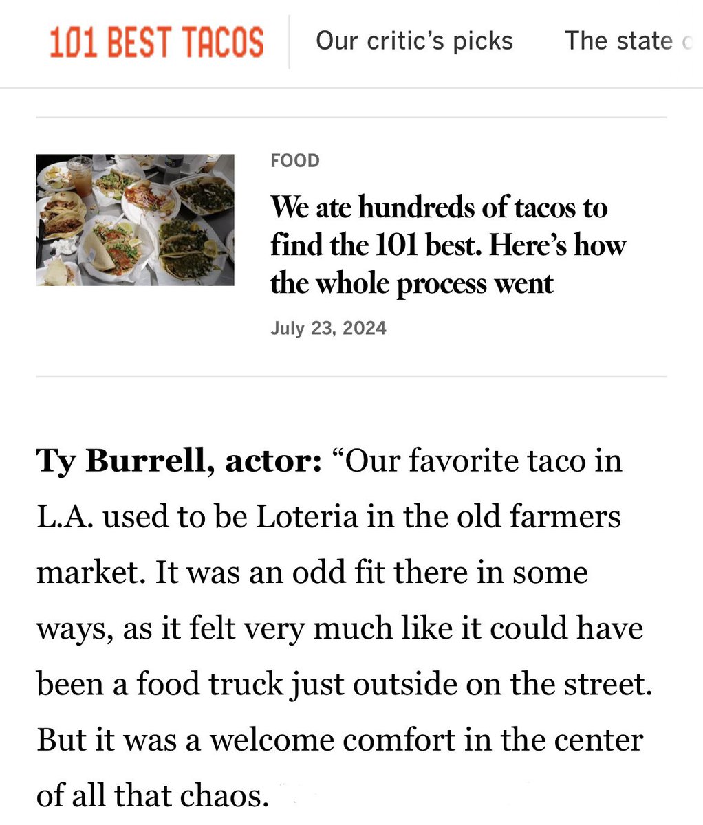 Thanks for the shout out! <a href="/tyburrell_/">Ty Burrell</a> 

We miss you, too!! And your Julia Child Impression😅Good news is We're still here! Spread the word!

Next time you crave Lotería, you can order at loteriagrill.com or visit our longtime kitchen and pickup window at Pico &amp; Crenshaw!🌮