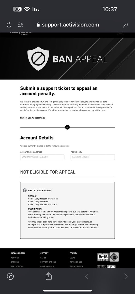 Waddah1G's tweet photo. @RicochetSupp I cry every day because of this. Why is my account LIMITED MATCHMAKING? Every week I get a lot of reports. Please find me a solution. https://t.co/eAzHRC6Gji