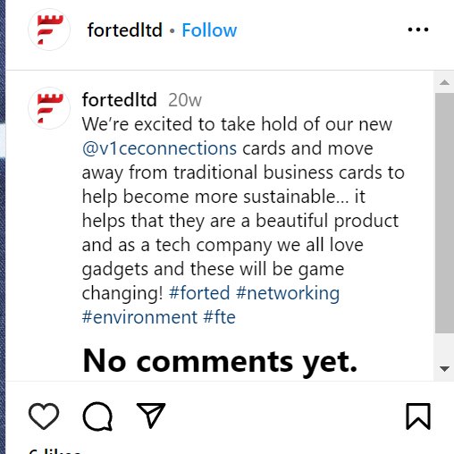 v1ceconnections's tweet photo. Excited to see @FortedLtd moving towards sustainability with our eco-friendly business cards! 🌿

What steps are you taking for a greener future? Let us know below!

#v1ceconnections #ecofriendly #DigitalTransformation #Sustainability https://t.co/QywJfOG6XL