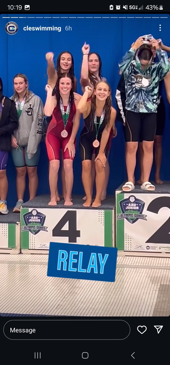 4 Avon athletes picking up a 4th in the 200 free relay at the AAU Junior Olympic National meet! Congrats Ashley Porr, Violet Siftar, Emma Molenaar, and Sierra Kobak!