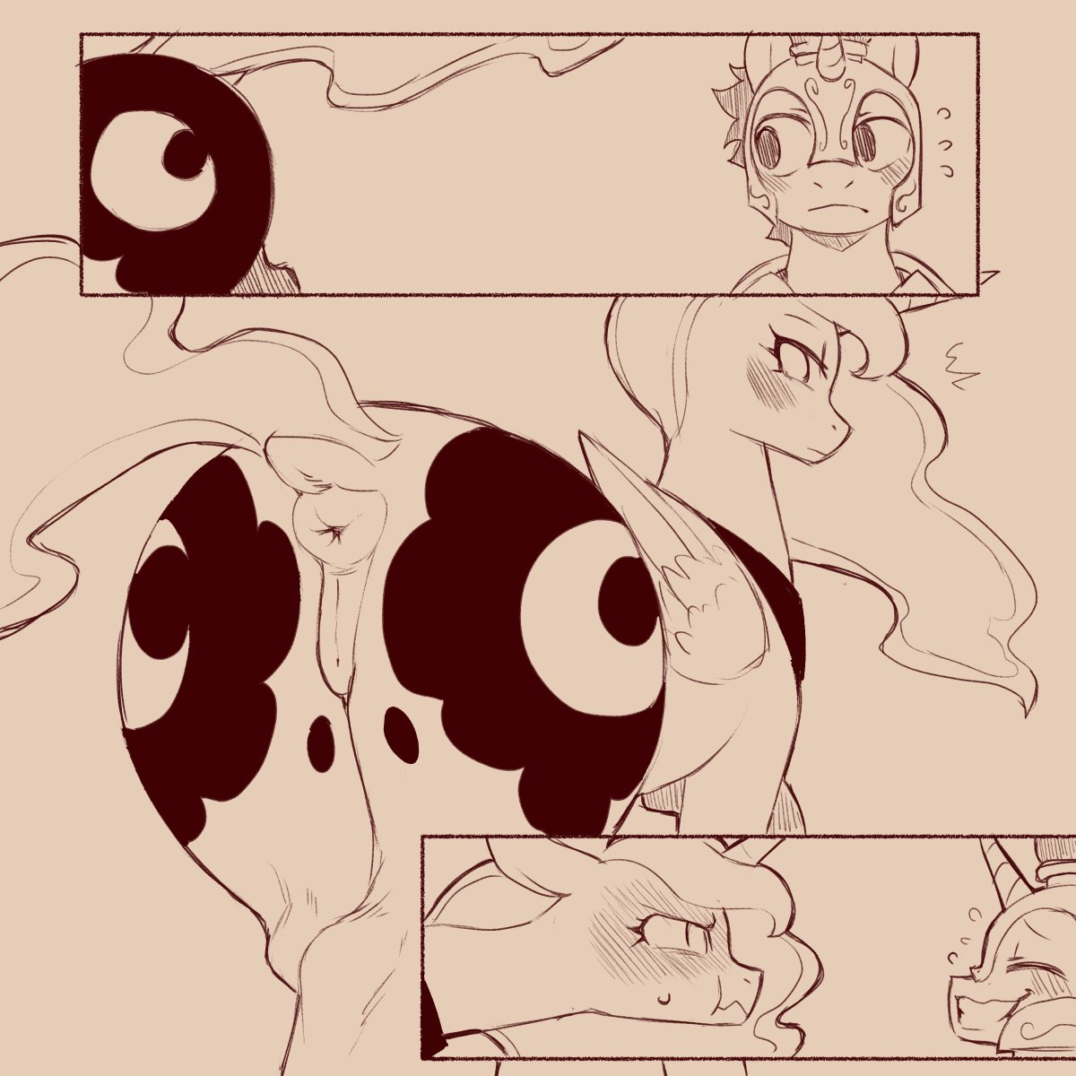 Discount_Dong's tweet photo. Uh oh! Luna has caught Commander Prices staring at her voluptuous backside! (Can you blame me?)

Art by @ColdBloodedTwi! https://t.co/YMVWu9nLal