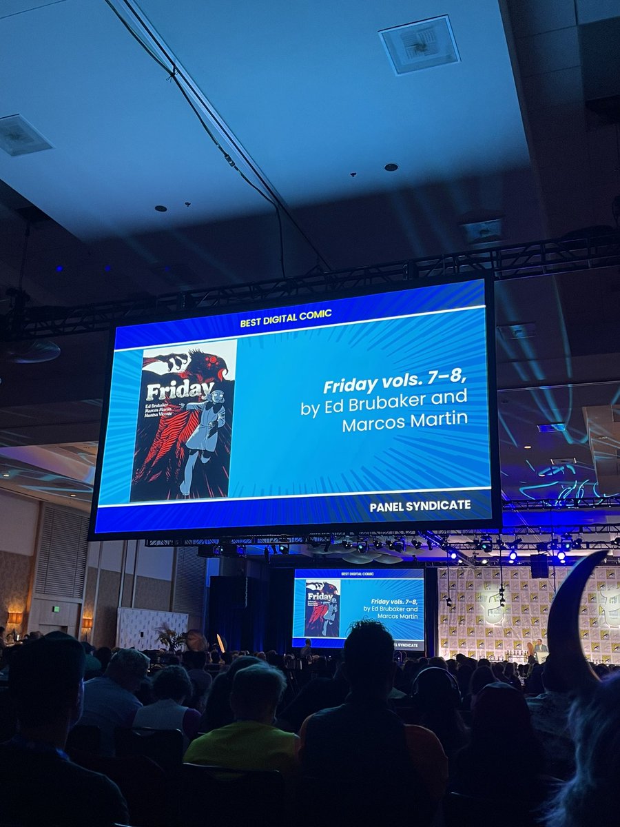 Comixology's tweet photo. 🖥️ Congrats to Friday vols. 7-8 by Ed Brubaker and Marcos Martin, for innovative storytelling and visuals, winning #BestDigitalComic. Well done! @PanelSyndicate https://t.co/9xg9zTVTMJ