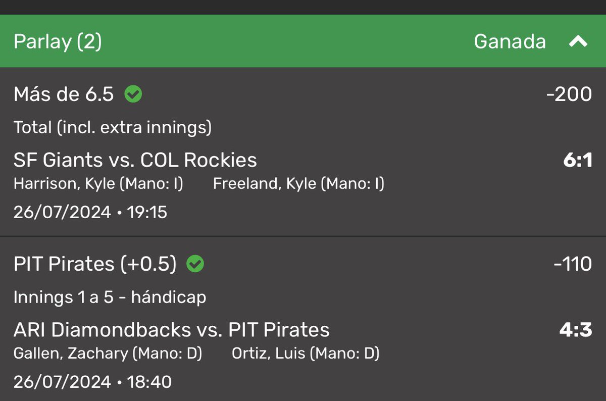 OnTico_'s tweet photo. Hoy fue un día con mas perdidas🥲, pero por lo menos rescatamos este parlaysito💸
#MLB
#SFGiants
#COLRockies
#Diamonbacks https://t.co/AHnISeWPhM