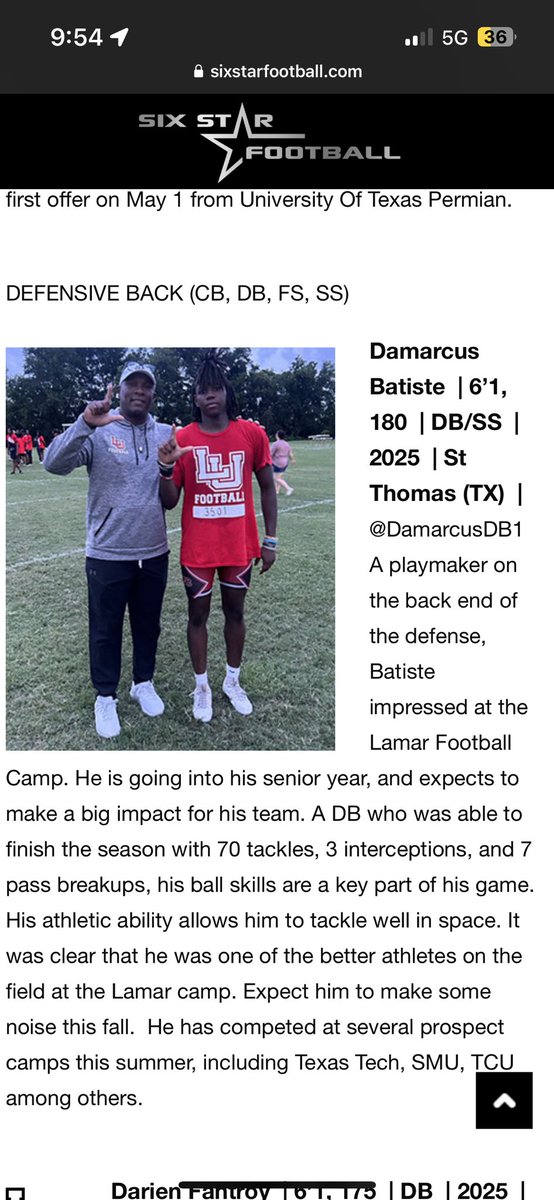 Damarcus Batiste (@damarcusdb1) on Twitter photo Thank you for the write up <a href="/sixstarfootball/">Six Star Football | PLUS+</a> I really appreciate it!! Ready to have a standout senior season‼️<a href="/CoachDavis82/">Raymond Davis</a> <a href="/CoachMcGuire16/">Rich McGuire</a> <a href="/STHFootball/">St. Thomas Football</a> <a href="/TXPSMedia/">Texas Private School Media</a> <a href="/TXPrivateFBGuy/">Texas Private School Football</a> Thank you for the write up <a href="/sixstarfootball/">Six Star Football | PLUS+</a> I really appreciate it!! Ready to have a standout senior season‼️<a href="/CoachDavis82/">Raymond Davis</a> <a href="/CoachMcGuire16/">Rich McGuire</a> <a href="/STHFootball/">St. Thomas Football</a> <a href="/TXPSMedia/">Texas Private School Media</a> <a href="/TXPrivateFBGuy/">Texas Private School Football</a>