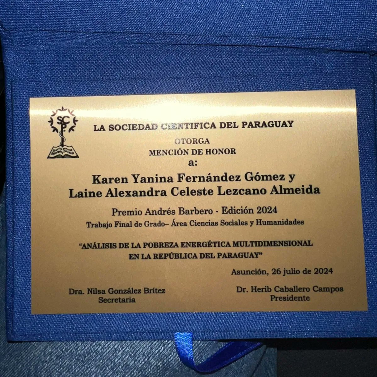 Obras son amores... 🇵🇾🏅⚜️

Premios "Dr. Andrés Barbero" 2024 de la <a href="/SCientificaPy/">Sociedad Científica del Paraguay</a>
Categoría Trabajos de Grado - Ciencias Sociales. 
[1/3]