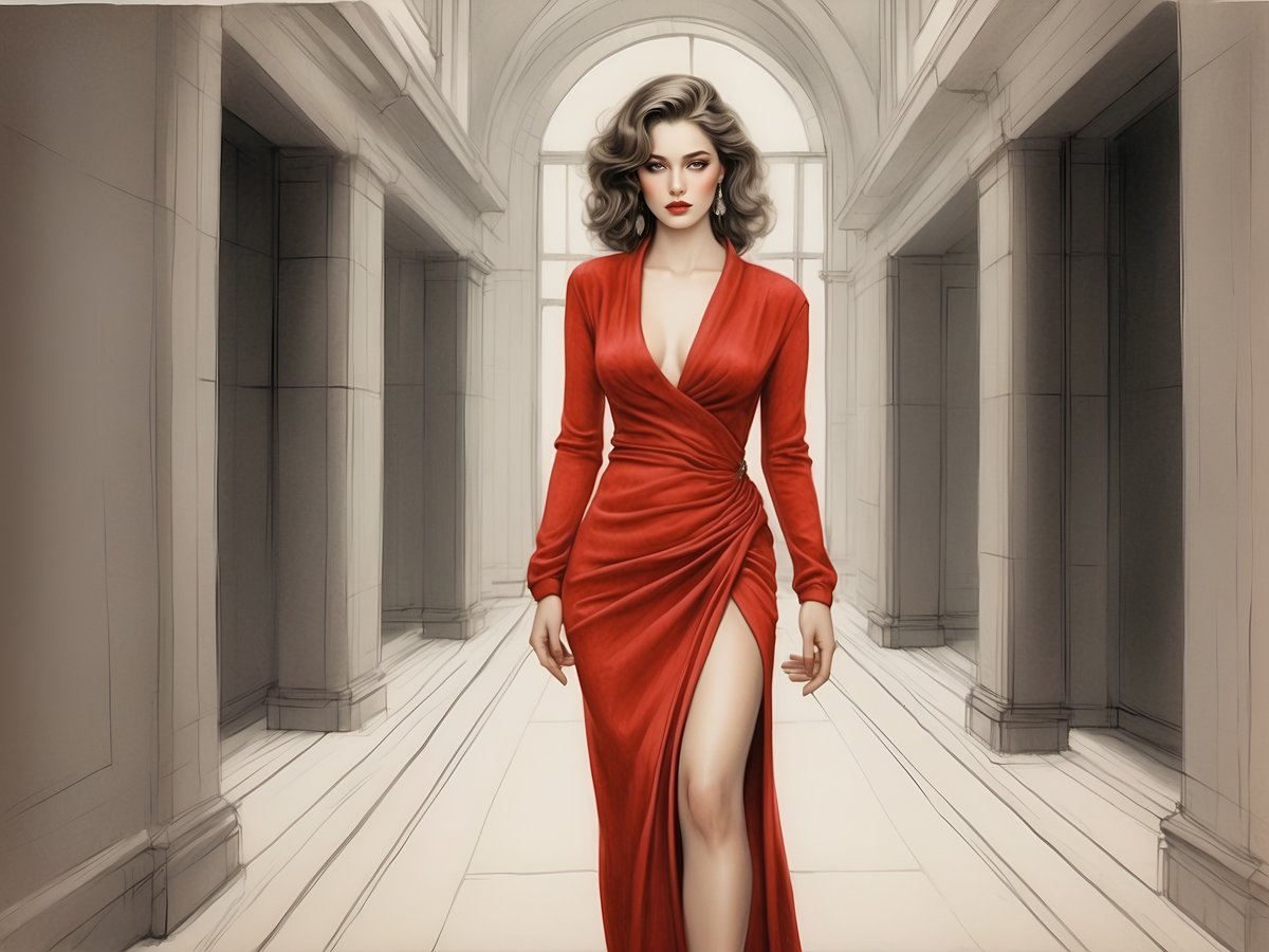 Hugofloresf's tweet image. QT your Red Dress Woman
#dressedforsuccess #red #beautiful #pretty #sexy #ai 
#drawing #design #fashion #longdress #confident