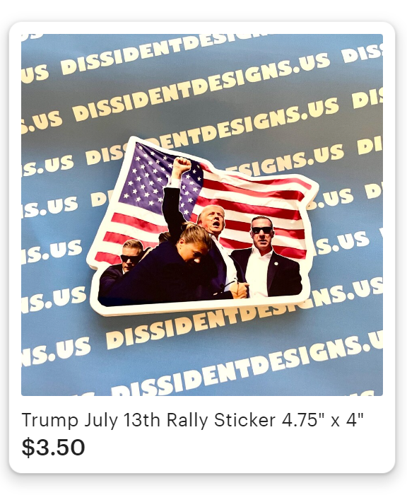 DissidentSlaps's tweet photo. He's Live. 4.75" wide at the widest part and 4" at the tallest part. Get 'em now!!!! #trump #july13 #butlerpa #trumprally #trumpsticker https://t.co/QfVE2gZ7IB