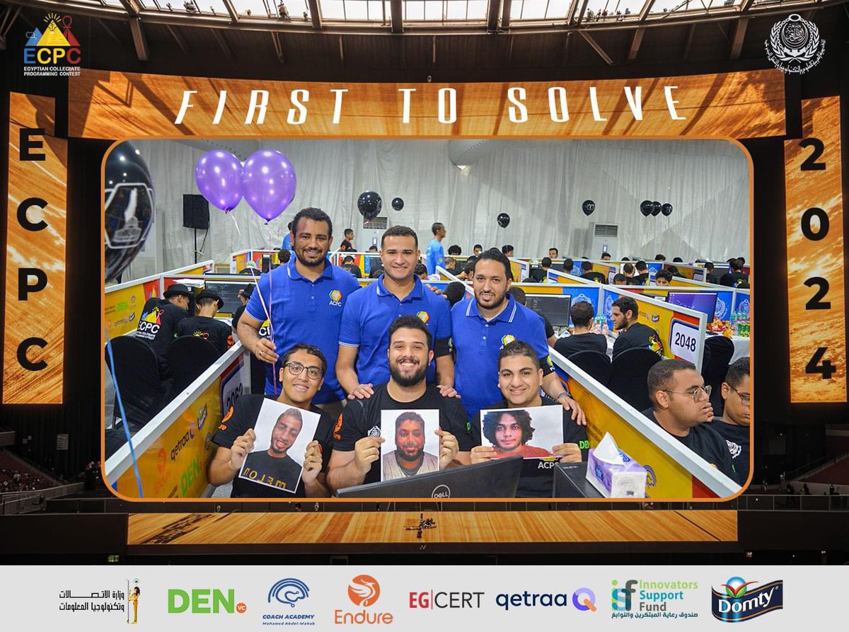 EcpcContest's tweet photo. "El Tor 3ada wna 3al M5da“ from CU-FCAI  Is the first to solve problem I at the ECPC Finals😍👏
#ecpc2024 #acpc2024  #acpcnews #ACPC #ECPC2024  #AASTMT #minstryofcommunications  #endure #domty #ISF #qetraa #den https://t.co/HKxHfOPXbk