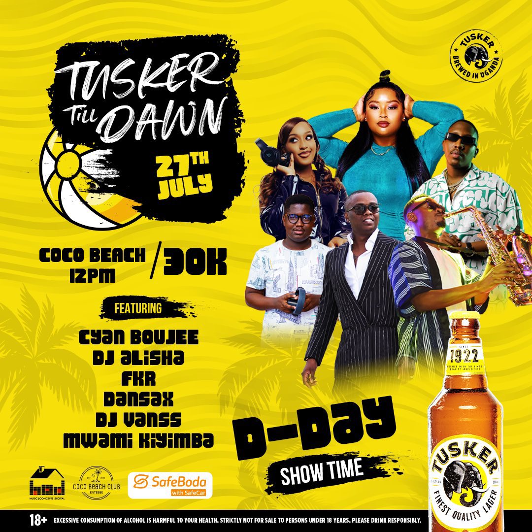 SATURDAY PLOT: 27/07

📌TUSKER TILL DAWN 

📍COCO BEACH 

Featuring: <a href="/CBoujee/">Cyan.Boujee🥂</a>, <a href="/iamalisha250/">Alisha Uwase</a>, <a href="/djvanss_/">DJ VansS🇺🇬</a>, <a href="/Count_Melvin/">Mwami Kiyimba</a>, FKA &amp; DanSax. 

Curated by: <a href="/hodjs/">House Of DJs</a>