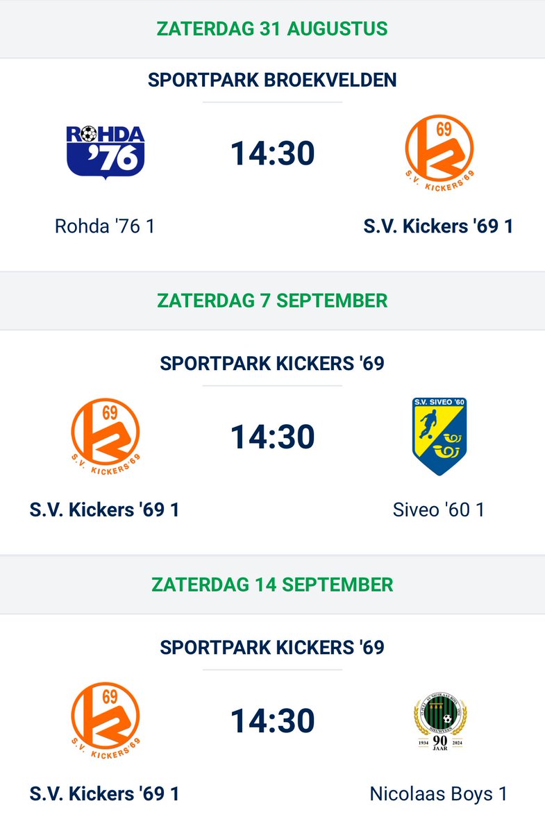 ⚽️ Bekerprogramma Kickers 1 - Seizoen 24/25