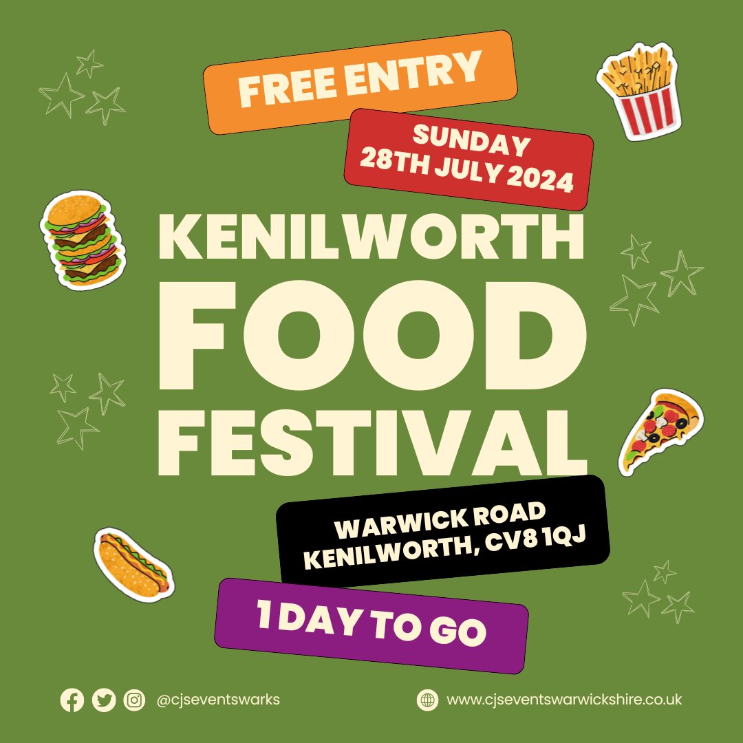 cjseventswarks's tweet image. Catch us tomorrow at the Kenilworth Food Festival! 🍔🍕🌮🍦

📍 Kenilworth Town Centre
🕒 10am until 5pm

Come enjoy a day full of delicious food, live entertainment, and fun activities for all ages. Don't miss out!

#KenilworthFoodFestival #FoodieHeaven #FunForAll #SeeYouThere