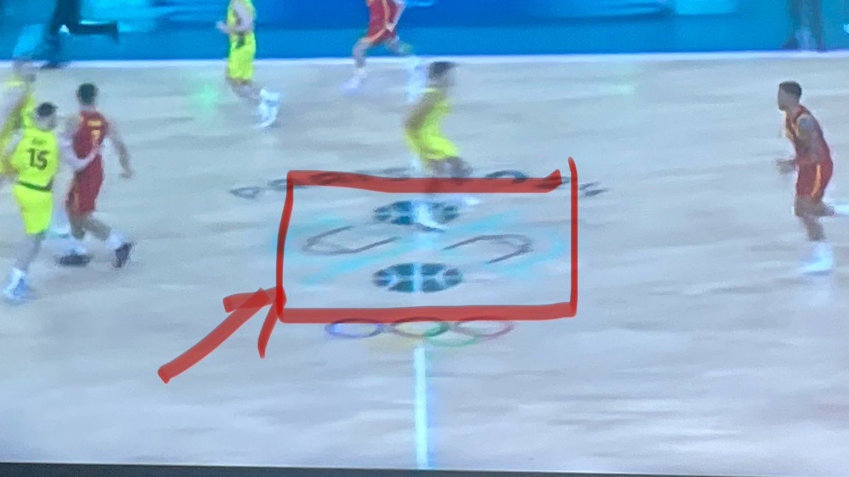 NBLpocketpod's tweet photo. I hate to bring this up, but there’s two penises at center court. #Olympics #boomers #AUSvsESP #childish https://t.co/atXl4qodvq