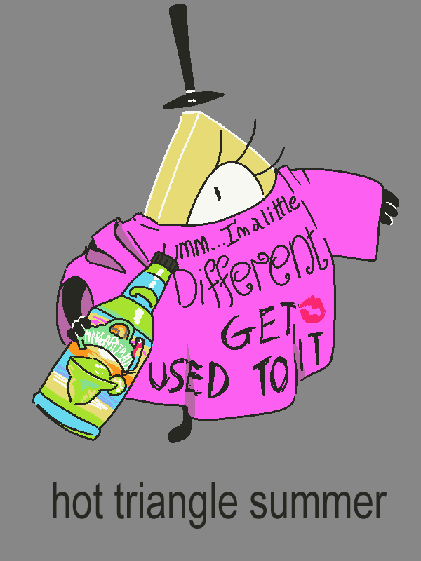 Mild Spoilers for the Book of Bill //
Years ago, my partner put their plush of Bill in a oversized sweater, and of course i had to draw him. 
So i was quite pleased seeing his t-shirt look!