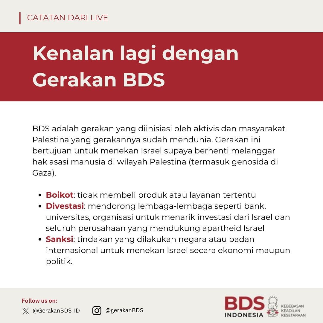 GerakanBDS_ID's tweet photo. Kenalan lagi yuk dengan gerakan BDS

Kenapa harus boikot? https://t.co/nZBaC1jAOP