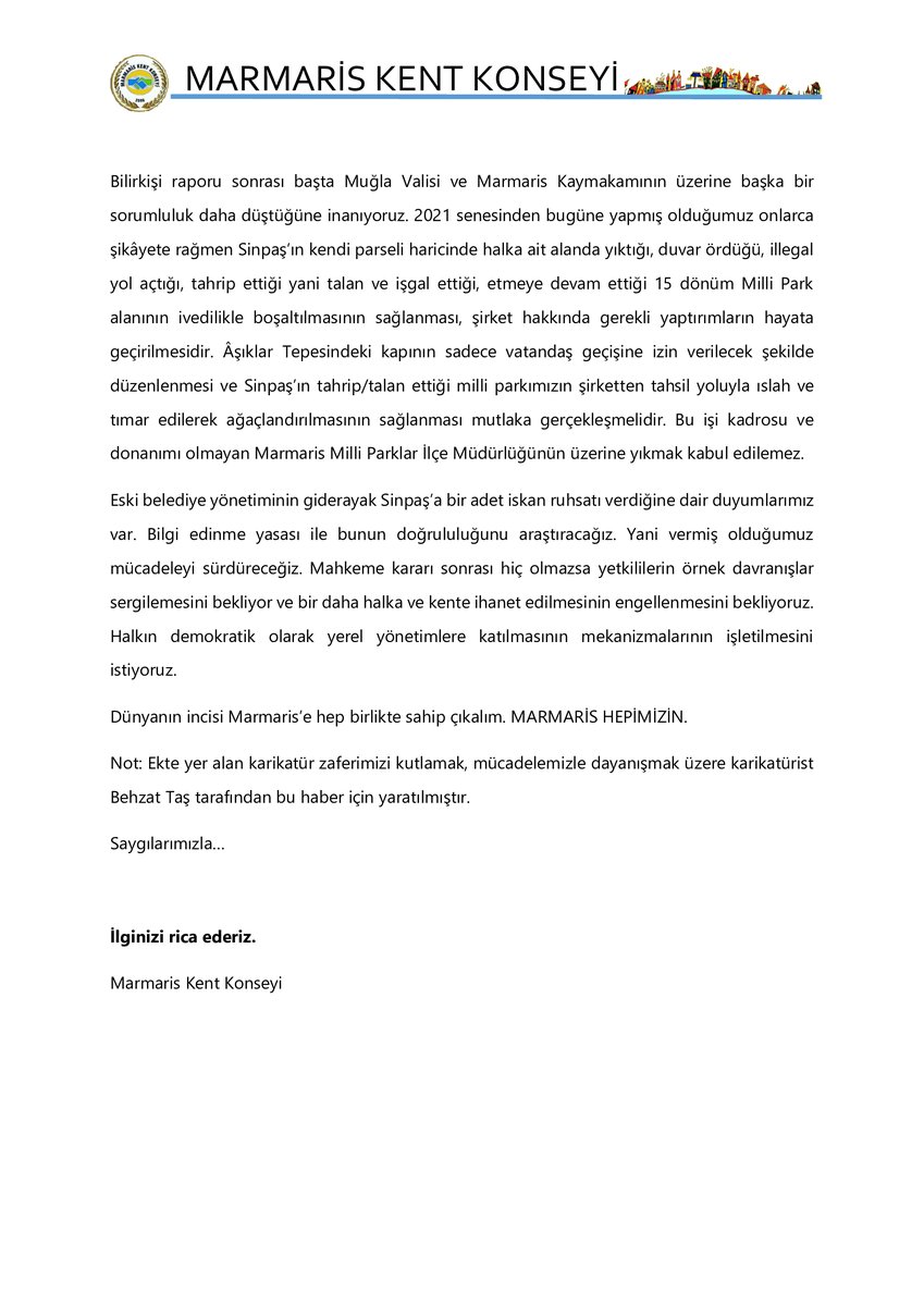 Bilirkişi raporu Sinpaş’a verilen 16 adet ruhsat ve imar durum belgesinin mevzuata aykırı olduğu yönünde kanaat bildirdi. Şimdi Mahkeme kararı ile adaletin tesis edilmesini bekliyoruz.
#MarmarisAdaletBekliyor
#SNGYO #KZBGY