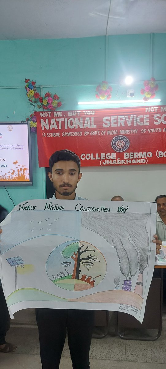 ast_jha's tweet photo. पोस्टर के माध्यम से NSS Volunteers संदेश देने का कार्य 
 आज विश्व प्रकृति संरक्षण दिवस मनाया गया। 
 NSS एवम IQAC द्वारा संयुक्त रूप से आयोजित 
 K B College Bermo, BBMKU Dhanbad, Jharkhand 
 27 जुलाई, 2024
@_NSSIndia 
@NSSRDPATNA 
@BokaroDc 
@YASMinistry 
@ArtCultureYouth https://t.co/FG5n0I40sy