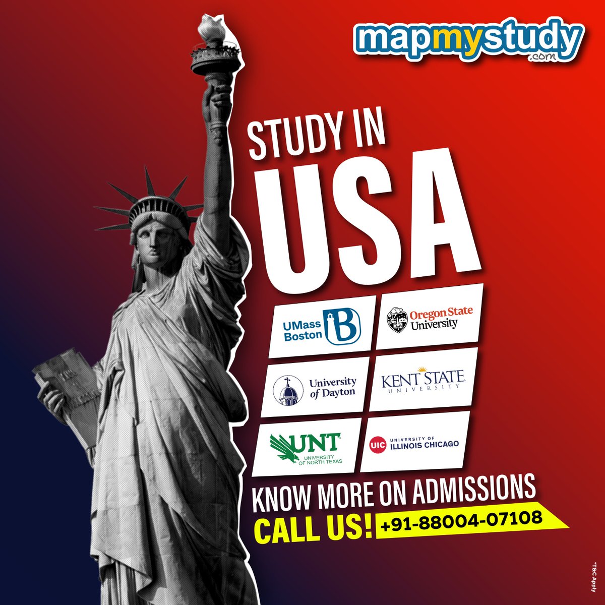 MapMyStudy's tweet photo. MapMyStudy brings you closer to your USA dream.

✅ No i20 Deposit*
✅ SAT/ GMAT/ GRE Waivers*
✅ Quick Offer Letter

Talk to our expert counsellors at 88004-07108 / 9599276949

To register visit: https://t.co/qmcnB1vBrr
#StudyAbroad #USA #MapMyStudy https://t.co/aMMMHVCWIx