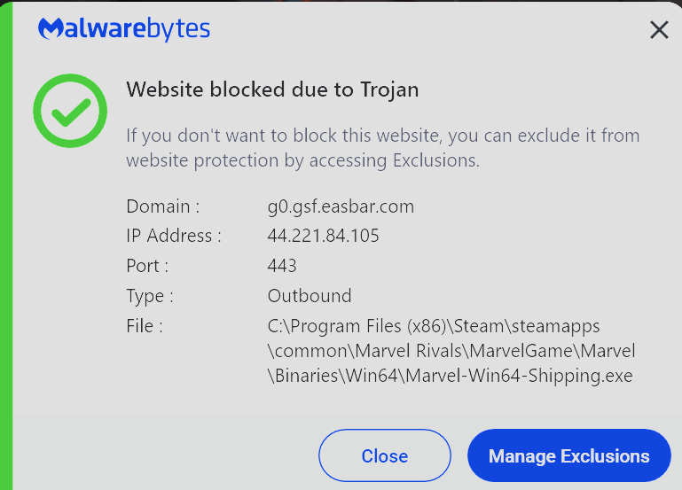Sammy2DArt's tweet photo. @MarvelRivals I don't know where to ask this but what's the deal with this saying the game has a Trojan? https://t.co/HfPOj3TUnV