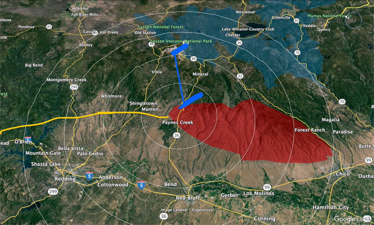 DunlapJay's tweet photo. @ChicoHomePro @Js2001st 20 miles to Lassen and 70 miles to Shasta which is so far it is not even shown on this map. https://t.co/xTvIUjOrOf