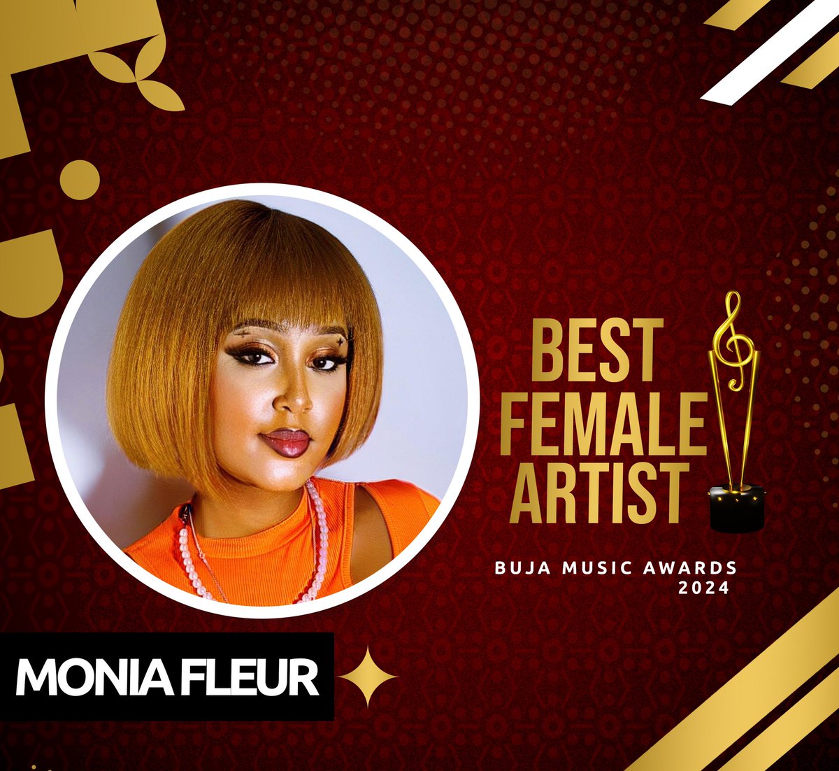 bujamusicawards's tweet photo. 🌟 Best Female Artist: Monia Fleur! Your talent and passion have shone brightly. Cheers to your success and amazing performances! #BujaMusicAwards #BMA2024 #BestFemaleArtist https://t.co/9aq4xRFPAa