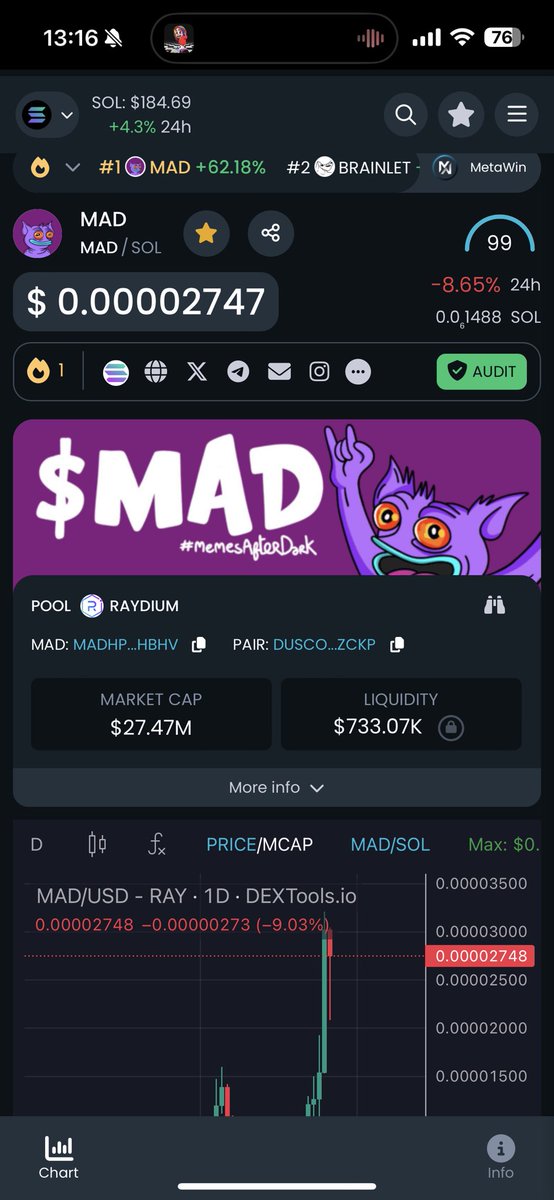 $MAD fam we did it again 💜😈
# 1 trending on <a href="/DEXToolsApp/">DEXTools</a> 🚀