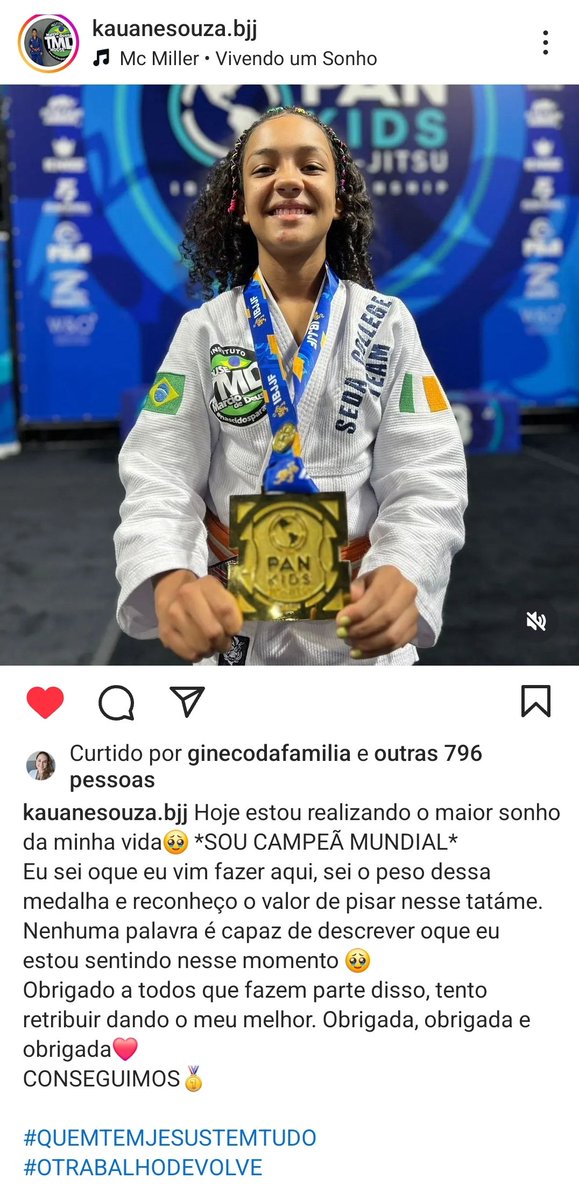no dia do show da madonna eu tava no metrô e um pai tava pedindo doação pra filha, que tava toda trajada de kimono de jj, conseguir grana pra competir fora... agora eu abri o insta e vi que ela acabou de se tornar campeã mundial 🥰
