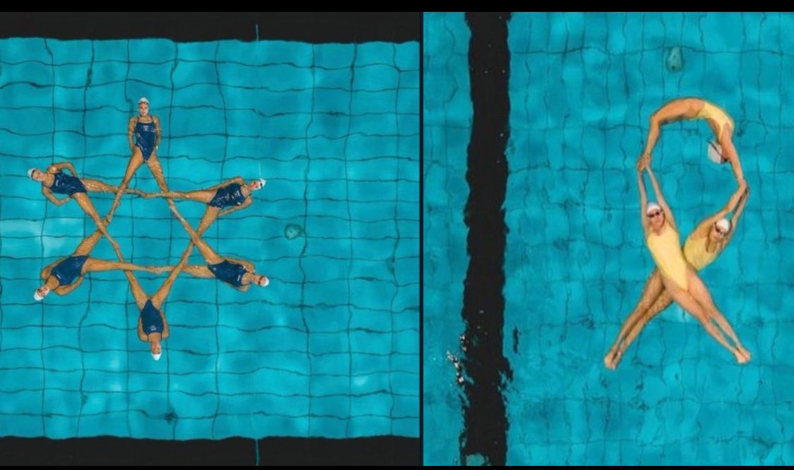 El equipo olímpico israelí NO puede usar sus pines #BringThemHome en los Juegos #PARIS2024  .

Pero eso no impidió que los nadadores de Israel formaran palabras y símbolos como estos 🎗️✡️ durante la práctica.

Via <a href="/DahliaKurtz/">dahlia kurtz ✡︎ דליה קורץ</a>