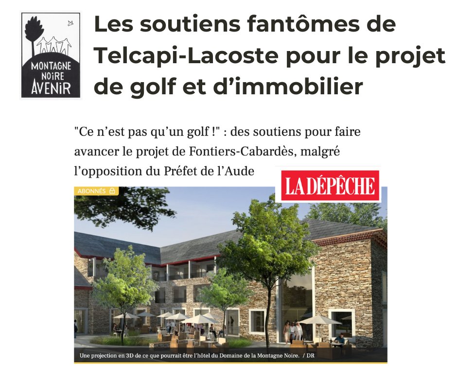 mnacabardes's tweet photo. La société Telcapi se prévaut de soutiens qu'elle n'a pas. 
Cyril Delpech, président de la CC #MontagneNoire, l'affirme : ils n'ont pas délibéré au sujet du projet immobilier et golfique porté par Telcapi / Lacoste. #NonAuGolf https://t.co/AN1XBEUuFR https://t.co/4iTg13yhyu