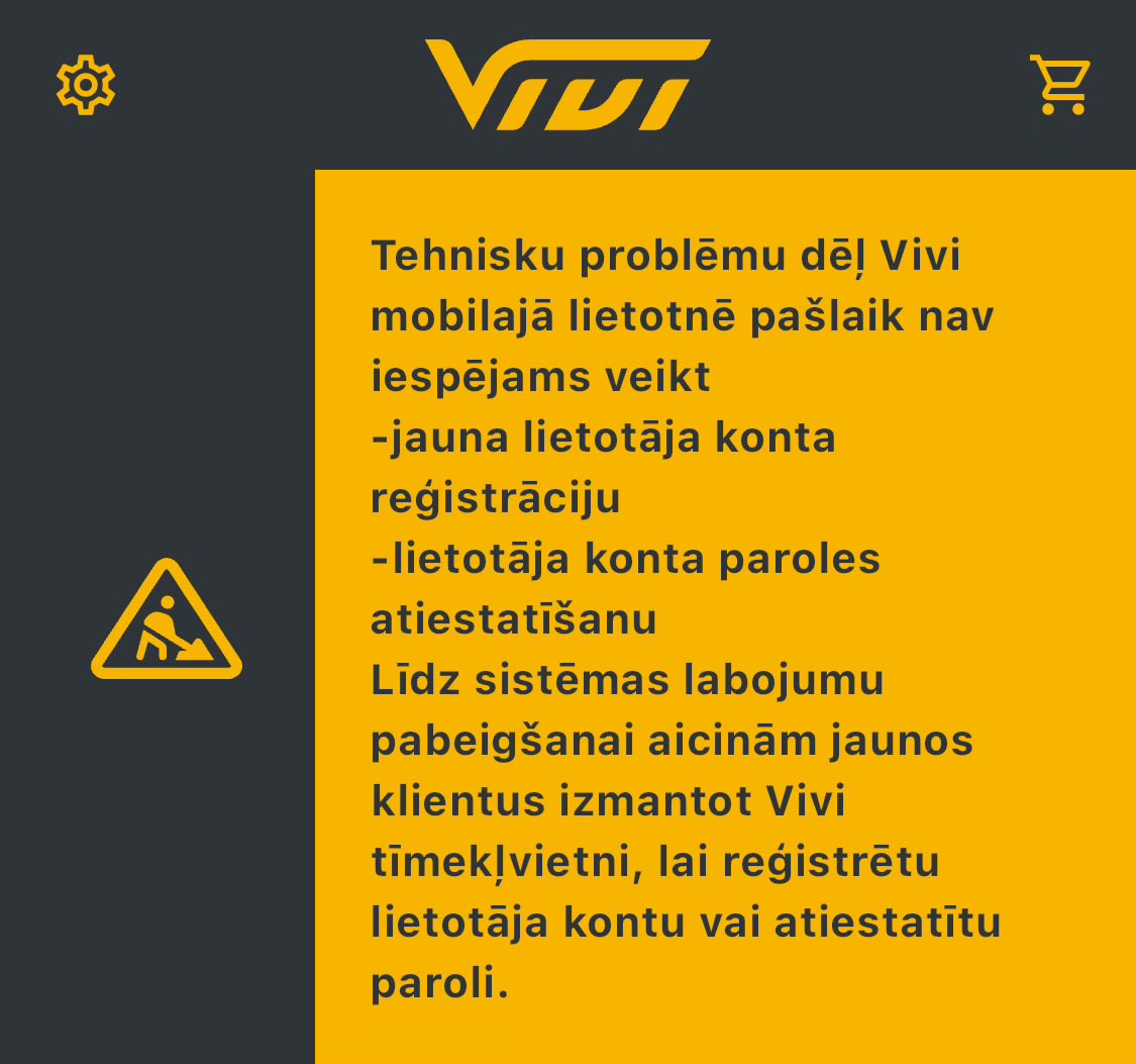 Kādu brītiņu čakarējos ar tikšanu <a href="/ViviVilciens/">Vivi - Vienā vilcienā</a> aplikācijā. Kad iedomājos samainīt paroli datorā un tiku aplikācijā, uzzināju, ka paroli aplikācijā nevar atiestatīt. Paldies, es pamanīju.
