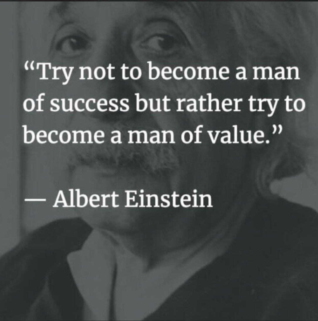 DrObeidat's tweet photo. #purpose #growth #value #contribution #impact #intrgrity #compassion #authenticity
Grace Husseini
Good morning ๐
๐
Albert Einstein's quote emphasizes the importance of focusing ๐งโโ๏ธ on personal growth and contribution rather than just achieving external markers of success.
Becoming a person ๐งโโ๏ธ of value involves developing qualities such as integrity, compassion, and creativity, which can have a positive impact on both oneself and others.
When we prioritize becoming a person of value, we are more likely to make decisions that align with our principles and goals, rather than simply seeking recognition or material wealth.
This approach can lead to a more fulfilling and meaningful life, as we are guided by a strong sense of purpose and authenticity.
In contrast, solely chasing success without considering the value we bring to the world can result in emptiness and a lack of true fulfillment.
Success that is built on shallow foundations is often fleeting and can leave us feeling unsatisfied in the long run.
By embodying qualities that add value to our lives and the lives of those around us, we create a positive ripple effect that extends beyond mere achievements.
Ultimately, striving to become a person of value allows us to leave a lasting legacy and make a real difference in the world ๐.
Grace Husseini: thank you for the quote dear Grace ๐โค๏ธ
Have a great weekend.