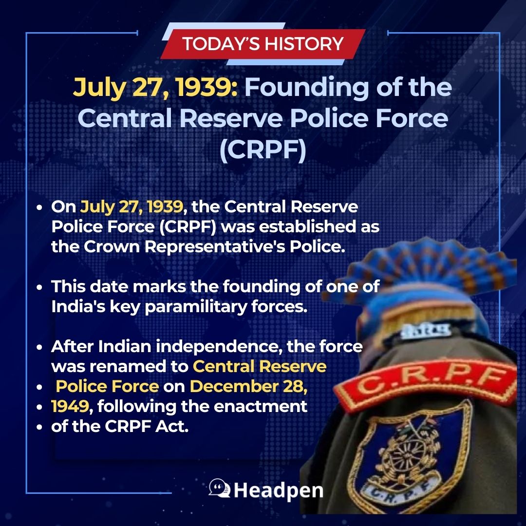 officialheadpen's tweet photo. July 27: Foundation Day of the Central Reserve Police Force (CRPF)

#27thjuly #CRPF #CRPFFoundationDay #CRPFDay https://t.co/Zvikg8mTAC