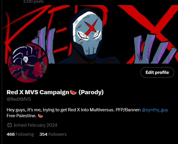 RedXMVS's tweet photo. Should probably post about this, huh? Uh... thanks for 350, even though this account is kinda dead 😅#multiversus #4mvs https://t.co/GOolvLKNK2