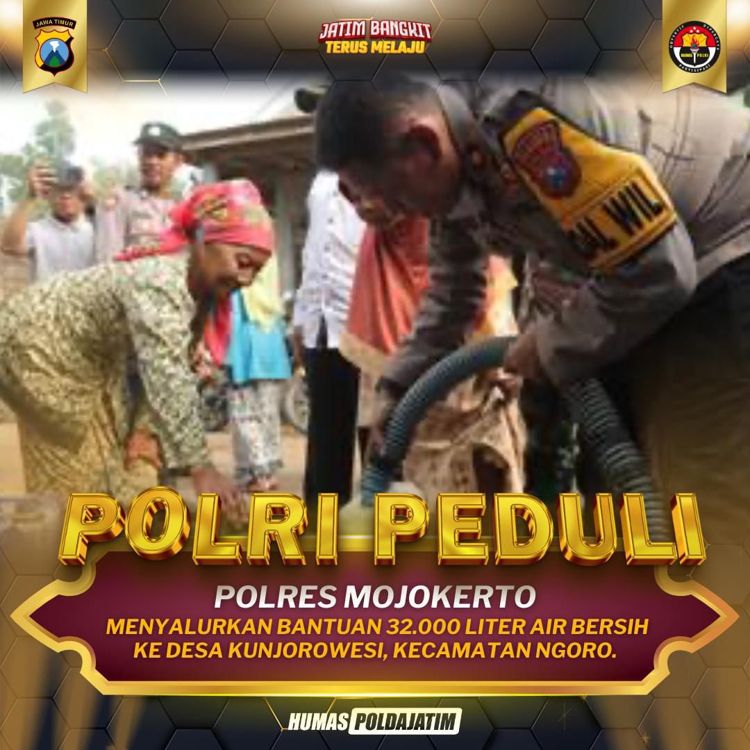 Polres Mojokerto Polda Jatim menyalurkan bantuan 32.000 liter air bersih ke Desa Kunjorowesi, Kecamatan Ngoro.

@divisihumaspolri
.
#polripeduli #gerakcepatpolri #polresmojokerto #polripresisi #poldajatim #PerangiJudiOnline