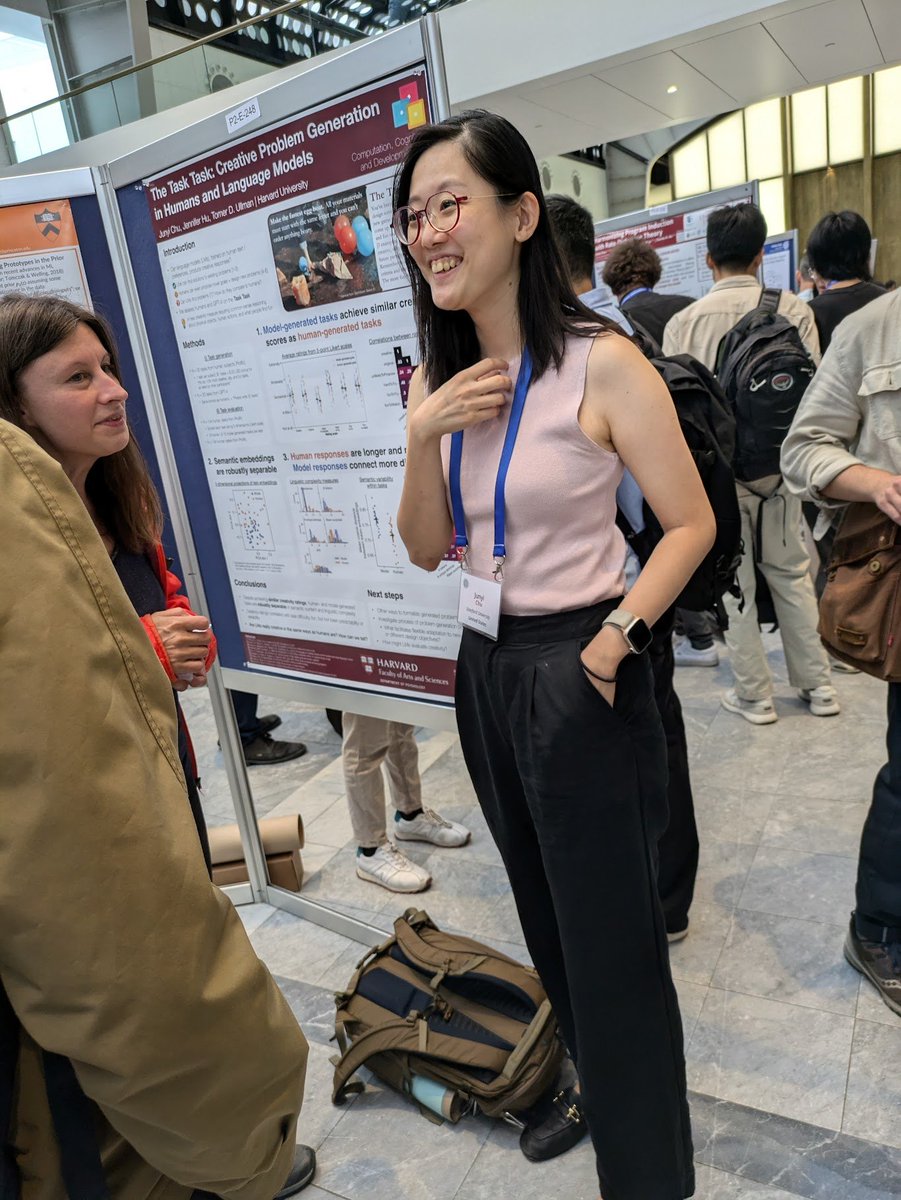 TomerUllman's tweet image. Junyi Chu presenting the Task Task at #CogSci2024, comparing people and LLMs in being able to come with creative problems (with Jennifer Hu)