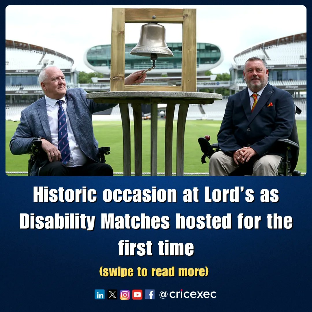 cricexec's tweet image. Historic occasion at Lord’s as Disability Matches hosted for the first time 🏏♿
 
➡️cricexec.com/2024/07/26/mcc…

@englandcricket @_MCCFoundation @MCCOfficial @mcjnicholas @HomeOfCricket @LordsTaverners @mdcurtin @adamhillscomedy @NathLyon421 

#ECB #MCCFoundation #HomeofCricket