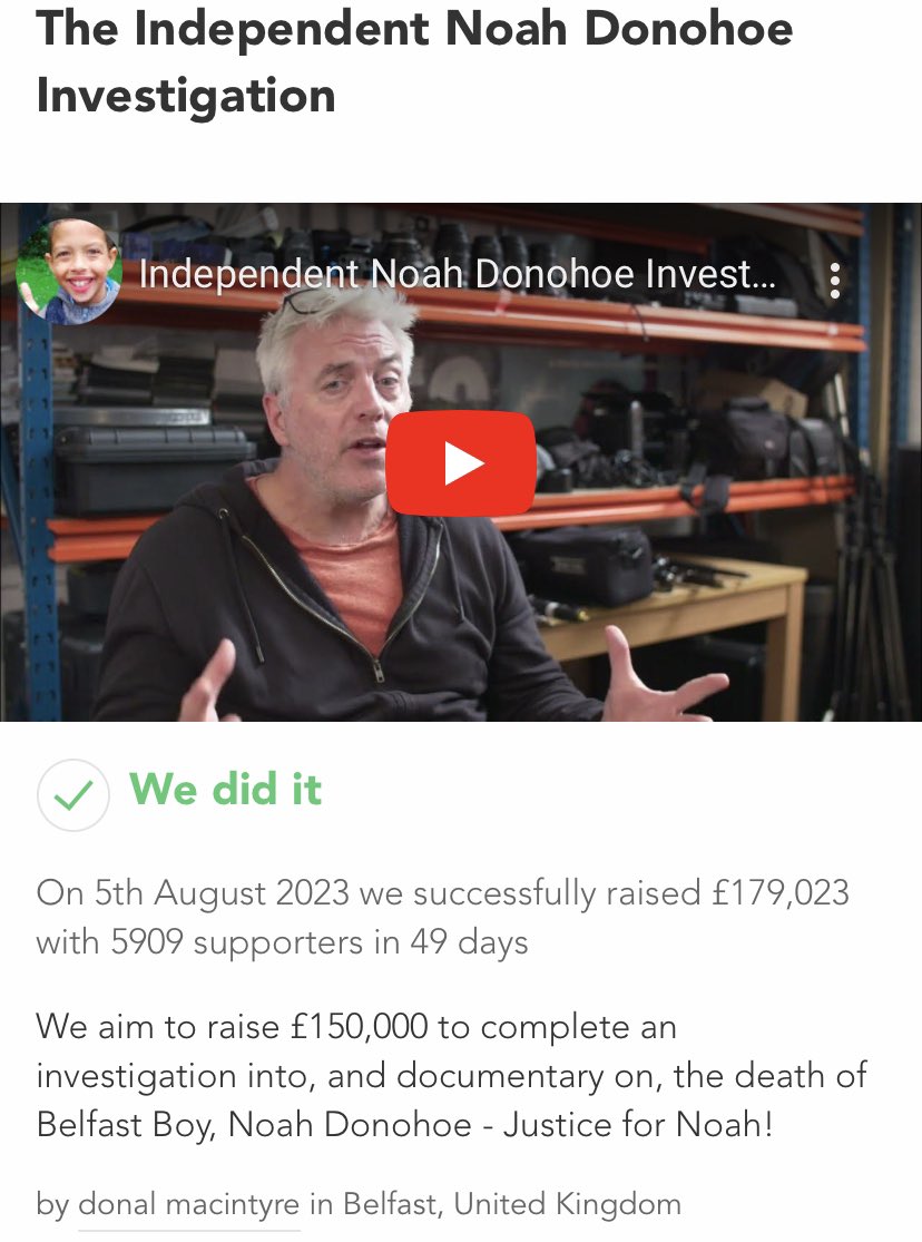 ManusSinead's tweet photo. A petition reaching over 300 thousand+ signatures isn’t common a crowdfund hitting £179k in 49 days is a clear indication of just how many people support & want to see justice,truth & answers for Noah & Fiona ❤️💙
#JusticeForNoahDonohoe💙
#NoahsArmyStillHereStillStrong ⚡️ https://t.co/ql4ySOlBwl
