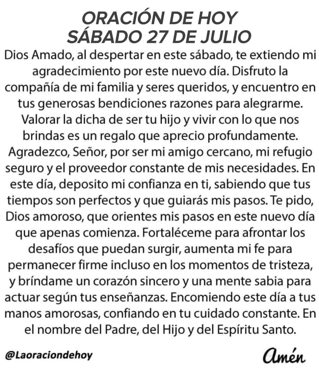 Oración diaria para hoy sábado 27 de julio de 2024