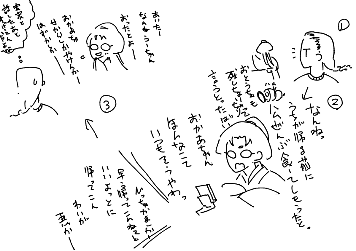 みっちゃん、お盆と正月に実家帰る前後ことばすごくなるね 