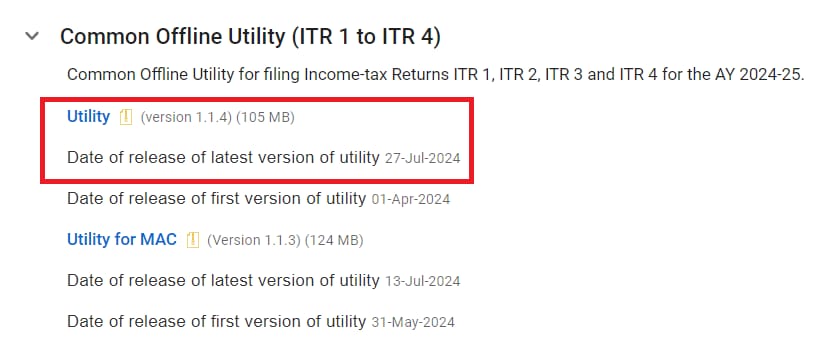 realtimeupdate_'s tweet photo. MASTERSTROKE!!

The Income Tax Department has today casually updated the offline utility (ITR 1 to ITR 4) today, i.e., 27 July 2024.

Due Date of filing is 31-July-24. https://t.co/coazQkV1eR