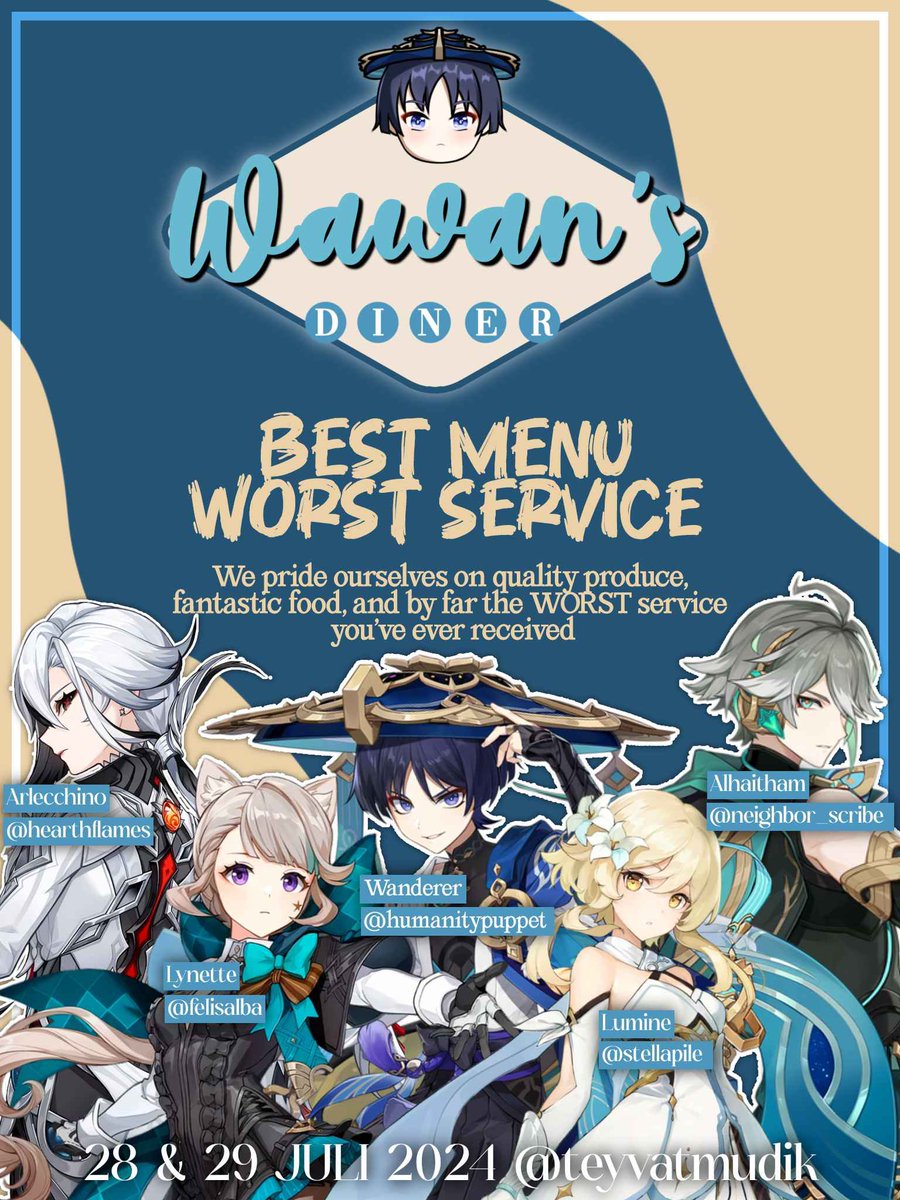 Bosan dengan hidup? 
Tiba-tiba punya hasrat untuk dimarahi? Jangan risau, jangan galau, sila luapkan emosimu di sini!

Silahkan kunjungi kafe Wawan’s Diner bagi para pelanggan yang kuat mental. 

𝐂𝐚𝐫𝐞𝐟𝐮𝐥! 𝐘𝐨𝐮 𝐡𝐚𝐯𝐞 𝐞𝐧𝐭𝐞𝐫𝐞𝐝 𝐚 𝐝𝐚𝐧𝐠𝐞𝐫𝐨𝐮𝐬 𝐩𝐥𝐚𝐜𝐞.