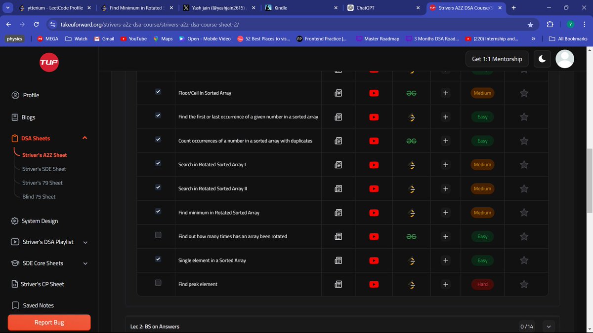 yashjain2615's tweet image. Day 55 of my #90DaysOfCode challenge! 
Today, I focused on #BinarySearch and tackled some tricky rotated array problems. 
🌀 It was tough but super rewarding! 🧠✨
BS is a super powerful tool indeed

PS:Thanks @takeUforward_ for making the learning journey so smooth.