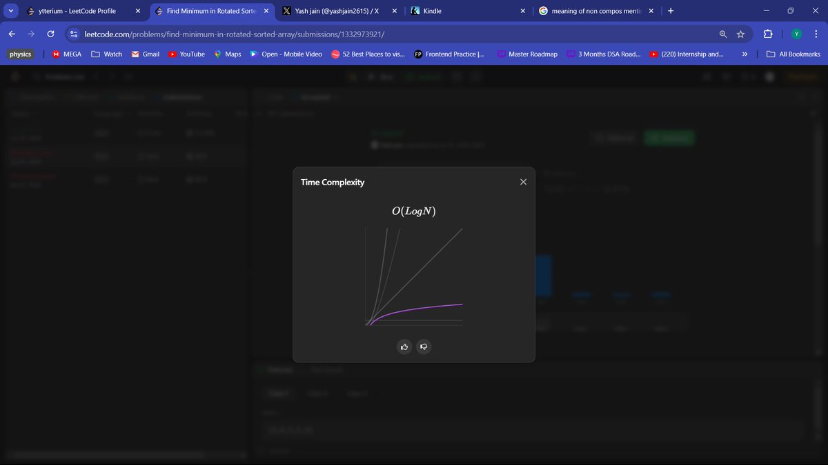 yashjain2615's tweet image. Day 55 of my #90DaysOfCode challenge! 
Today, I focused on #BinarySearch and tackled some tricky rotated array problems. 
🌀 It was tough but super rewarding! 🧠✨
BS is a super powerful tool indeed

PS:Thanks @takeUforward_ for making the learning journey so smooth.