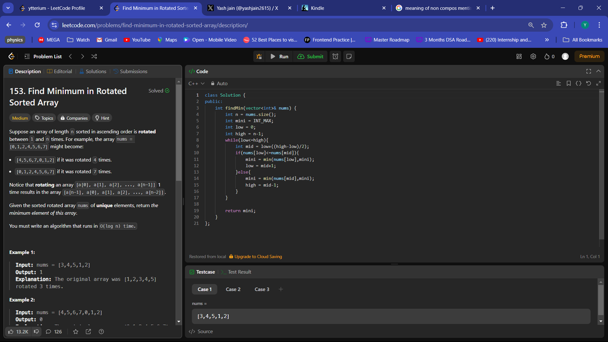 yashjain2615's tweet image. Day 55 of my #90DaysOfCode challenge! 
Today, I focused on #BinarySearch and tackled some tricky rotated array problems. 
🌀 It was tough but super rewarding! 🧠✨
BS is a super powerful tool indeed

PS:Thanks @takeUforward_ for making the learning journey so smooth.